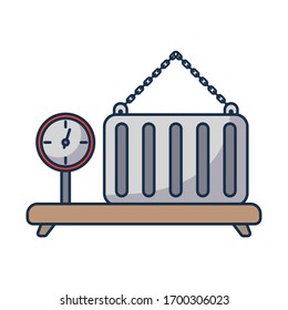 industrial cargo weight scale with container on white background vector illustration design