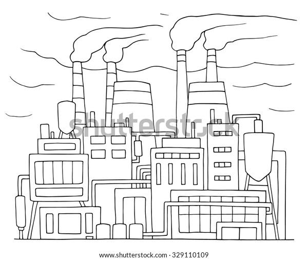Industrial Cartoon Sketch Nuclear Power Station Stock Vector (Royalty ...