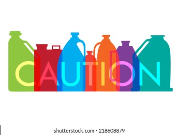 Industrial Chemical Bottles And Containers With Caution. Stylized Vector And Jpg.