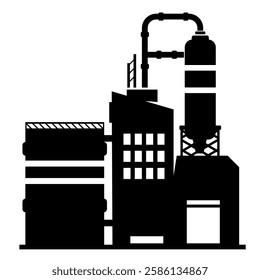 Industrial Chemical Gas Refinery Storage Manufacturing Facility - Black Silhouette illustration Icon Vector