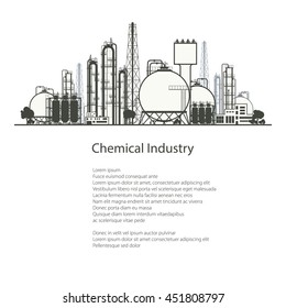 Industrial Chemical Plant Isolated On White Background , Refinery Processing Of Natural Resources, Chemical Industry, Poster Brochure Flyer Design, Vector Illustration 