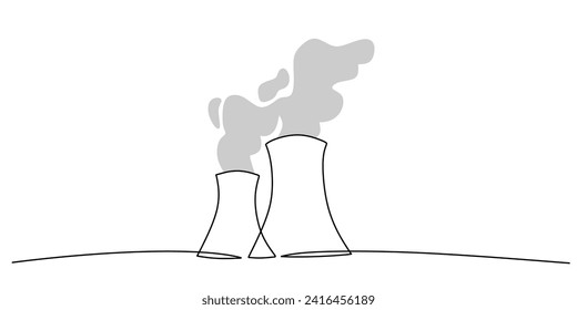Dibujo continuo de una línea de arte de la chimenea industrial. Ilustración vectorial fabricar edificios.
