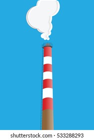 Industrial chimney ejects smoke at blue sky