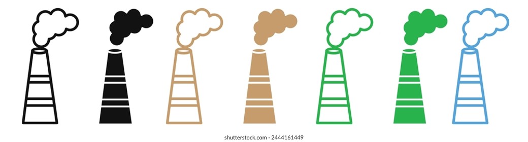 Industrial Chimney Icons for Emission Control and Air Purification in Factories and Homes