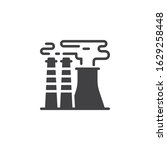 Industrial chimney pollution vector icon. filled flat sign for mobile concept and web design. Power plant chimneys with smoke glyph icon. Symbol, logo illustration. Vector graphics