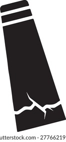 Industrial chimney stack silhouette icon featuring large crack damage on surface depicting smoke tower structural failure vector art
