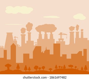Industrial city in brown colors, vector illustration