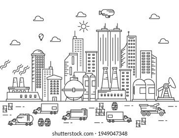 Industrial City Illustration line art vector