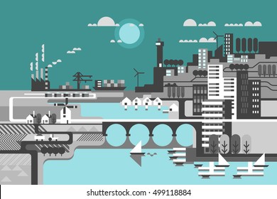 Industrial city landscape. Vector flat illustration.
