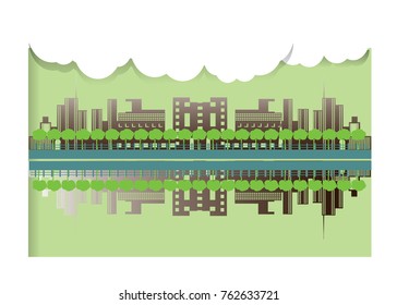 Industrial city, but there are good environmental, trees, fresh air. Vector art and illustration.
