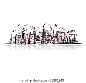 Industrial cityscape, sketch drawing for your design