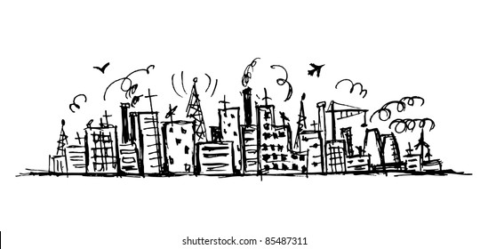 Industrial cityscape, sketch drawing for your design