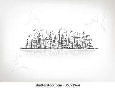 Industrial cityscape, sketch drawing for your design