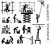 Industrial Cleaning Services Risky Cleaner Job Working Stick Figure Pictogram Icon