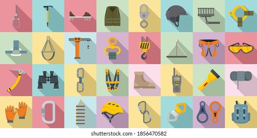 Industrial climber icons set. Flat set of industrial climber vector icons for web design