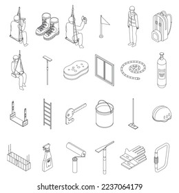 Industrial climber icons set. Isometric set of industrial climber vector icons outline on white thin line collection