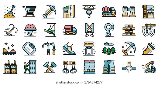 Industrial climber icons set. Outline set of industrial climber vector icons thin line color flat isolated on white