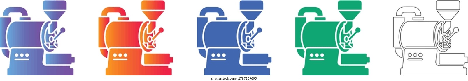 Industrial Coffee Roaster Machine Icons for Bean Processing vol 1072