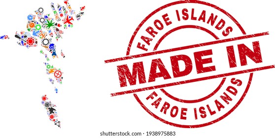 Industrial Collage Faroe Islands Map and Made in Distress Watermark