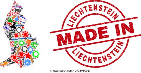 Industrial Collage Liechtenstein Map and Made in Grunge Seal
