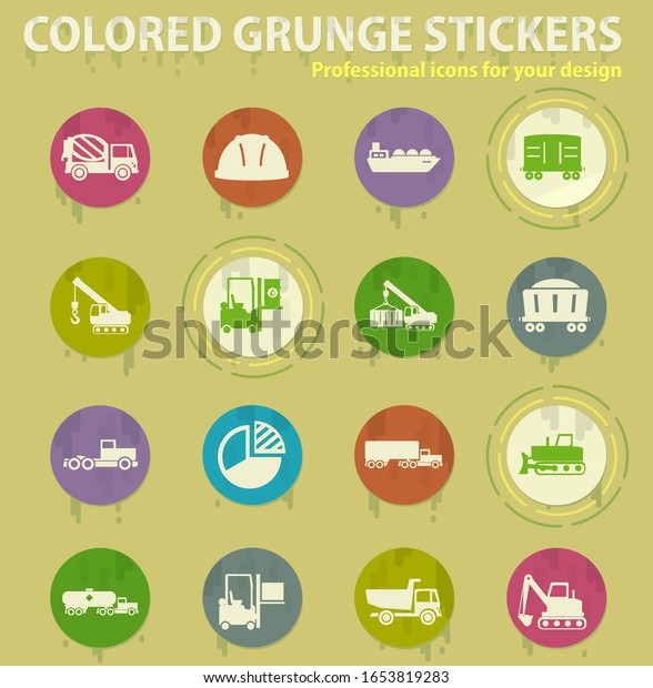 Industrial colored grunge icons with sweats\
glue for design web and mobile\
applications