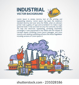 Industrial colored sketch background template set with factory pipes truck and title vector illustration