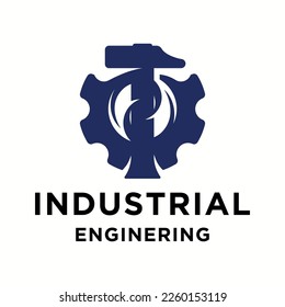 Industrial Company Logo Template with Gear and hammer concept.