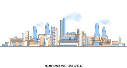 Industrial Complex With Pipes.City Factory.Ecology Concept.Buildings Architecture. Vector, Illustration.