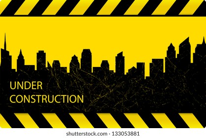 industrial construction background with dark grunge city silhouette