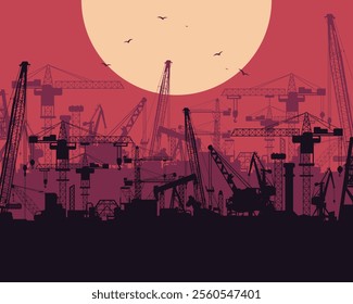 Industrial construction building landscape silhouette background