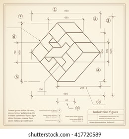 Industrial construction drawing production figures. Retro background image