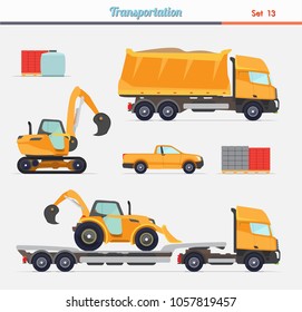 Industrial construction equipment and machinery .Flat style, vector, isolated and editable.