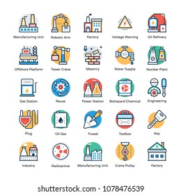 Industrial and Construction Flat Icons Set 