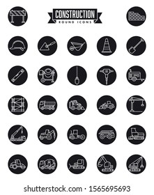 Maquinaria y herramientas de construcción industrial colección de vectores de iconos redondeados con símbolos de arte de línea