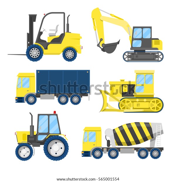 Industrial Construction Transportation with\
Truck and Tractor. Vector\
illustration