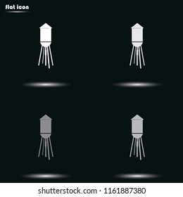 Industrial construction with water tank flat grayscale vector icon.