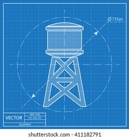 Industrial construction with water tank. Vector illustration