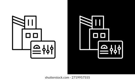 Diseño de conjunto de iconos blancos de contorno de panel de control de Industrial