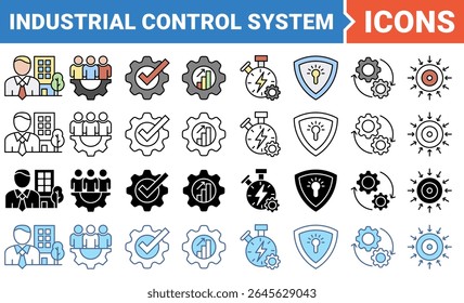Conjunto de iconos de Anuncio del sistema de control de Industrial con colección de estilo múltiple.