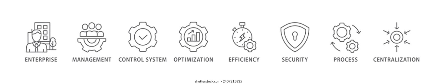 Industrial control system banner web icon vector illustration concept with icon of enterprise, management, control system, optimization, efficiency, security, process, centralization