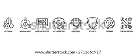 Industrial control system banner web icon vector illustration concept with icon of enterprise, management, control system, optimization, efficiency, security, process, centralization
