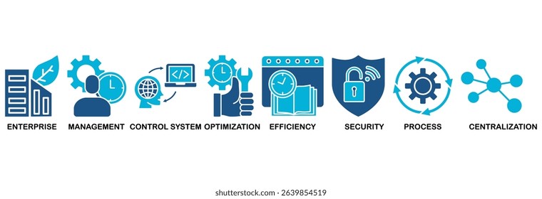 Industrial control system icon set vector illustration concept with icon of enterprise, management, control system, optimization, efficiency, security, process, centralization