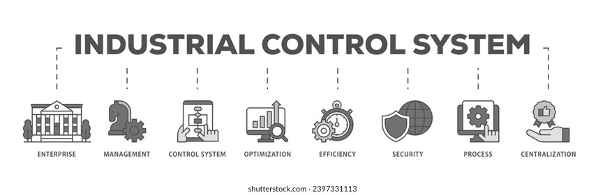 Industrial control system infographic icon flow process which consists of enterprise, management, control system, optimization, efficiency icon live stroke and easy to edit