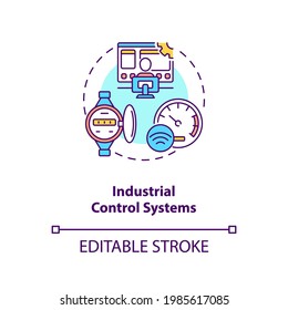 Industrial control systems concept icon. CPS application idea thin line illustration. Operating and automating industrial processes. Vector isolated outline RGB color drawing. Editable stroke