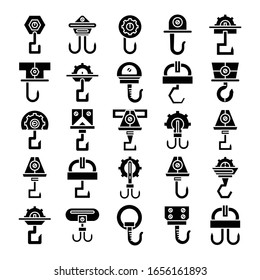 industrial crane hook and hoist icons set
