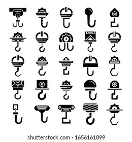 industrial crane hook and hoist icons set