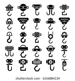 industrial crane hook and hoist icons set