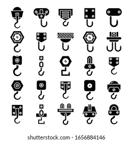 industrial crane hook and hoist icons set