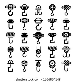 industrial crane hook and hoist icons set