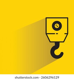 industrial crane hook icon with shadow yellow background